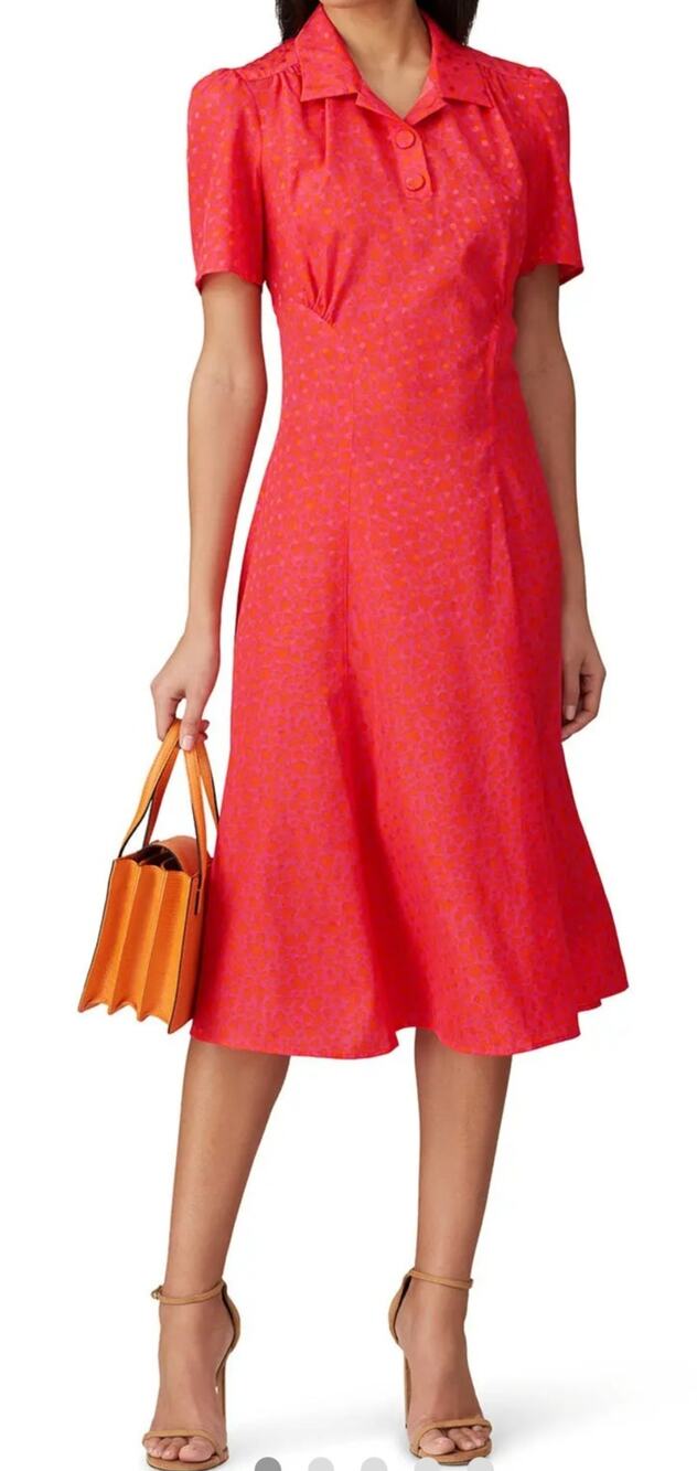 Tara Jarmon Rozenn silk pink orange heart print shirt dress Size 38 Whimsical